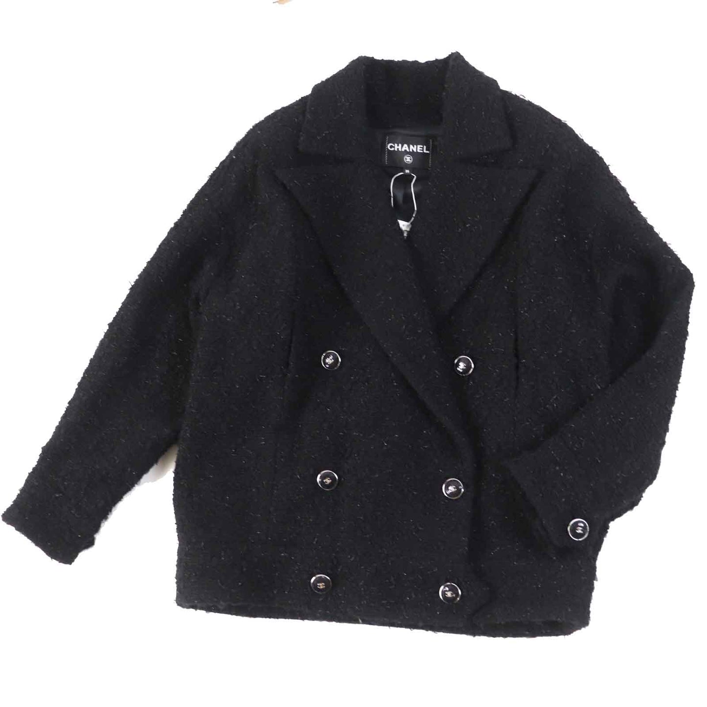 Chanel Coco Sequin Button Tweed Jacket Black