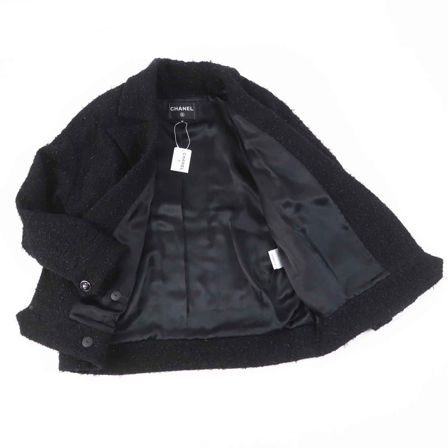 Chanel Coco Sequin Button Tweed Jacket Black