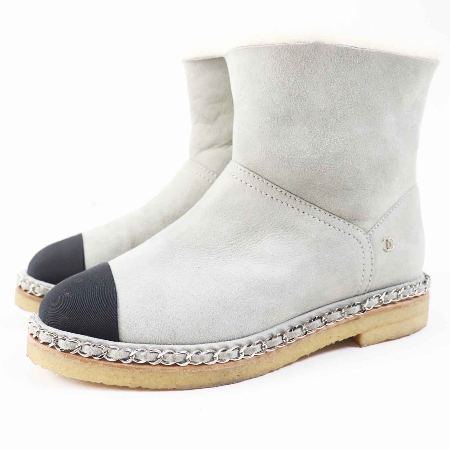 Chanel Mouton Boots G34113 Light Gray Black