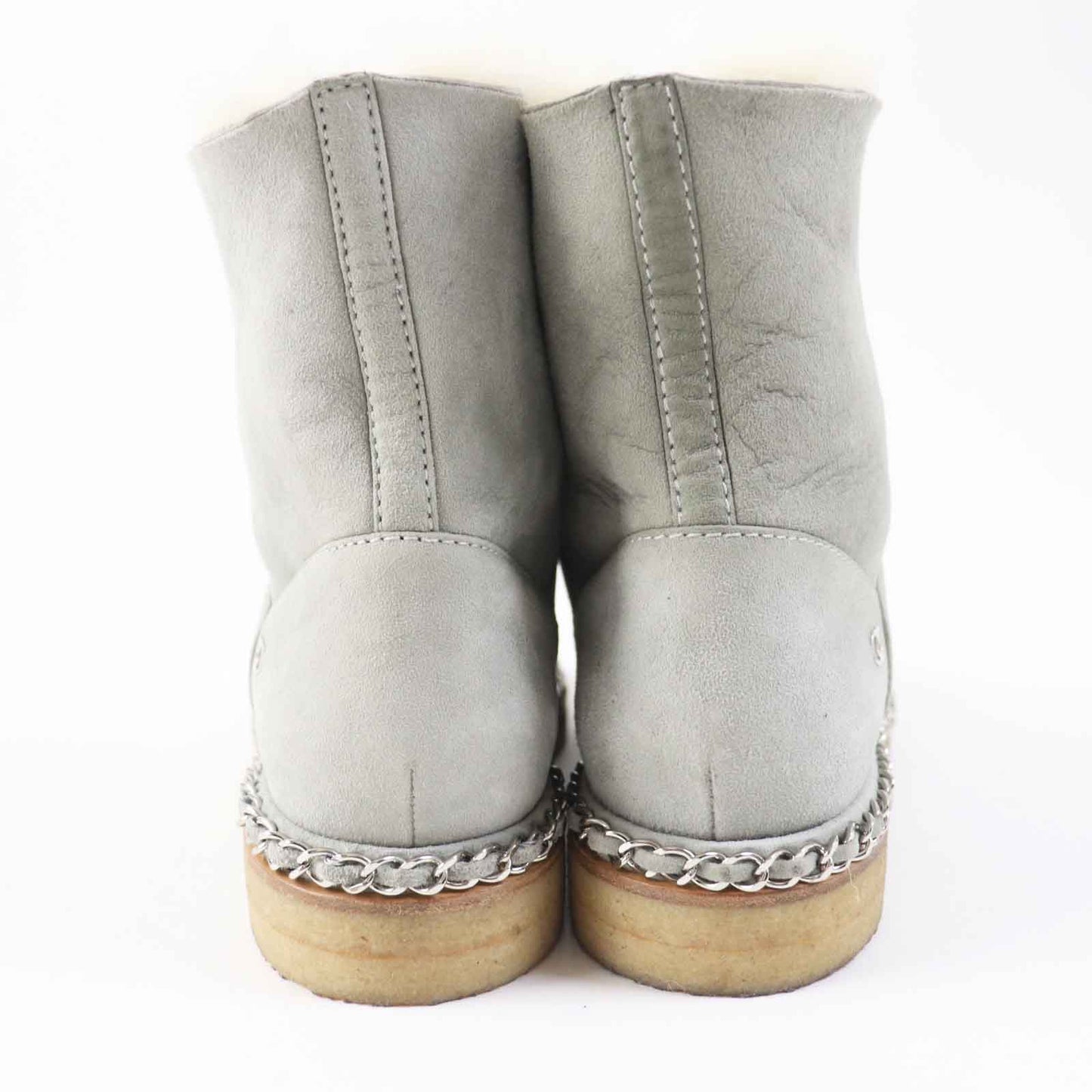 Chanel Mouton Boots G34113 Light Gray Black