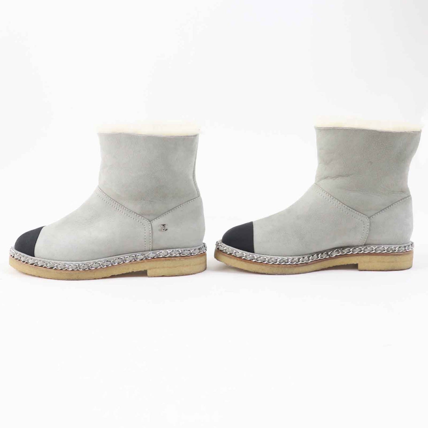 Chanel Mouton Boots G34113 Light Gray Black