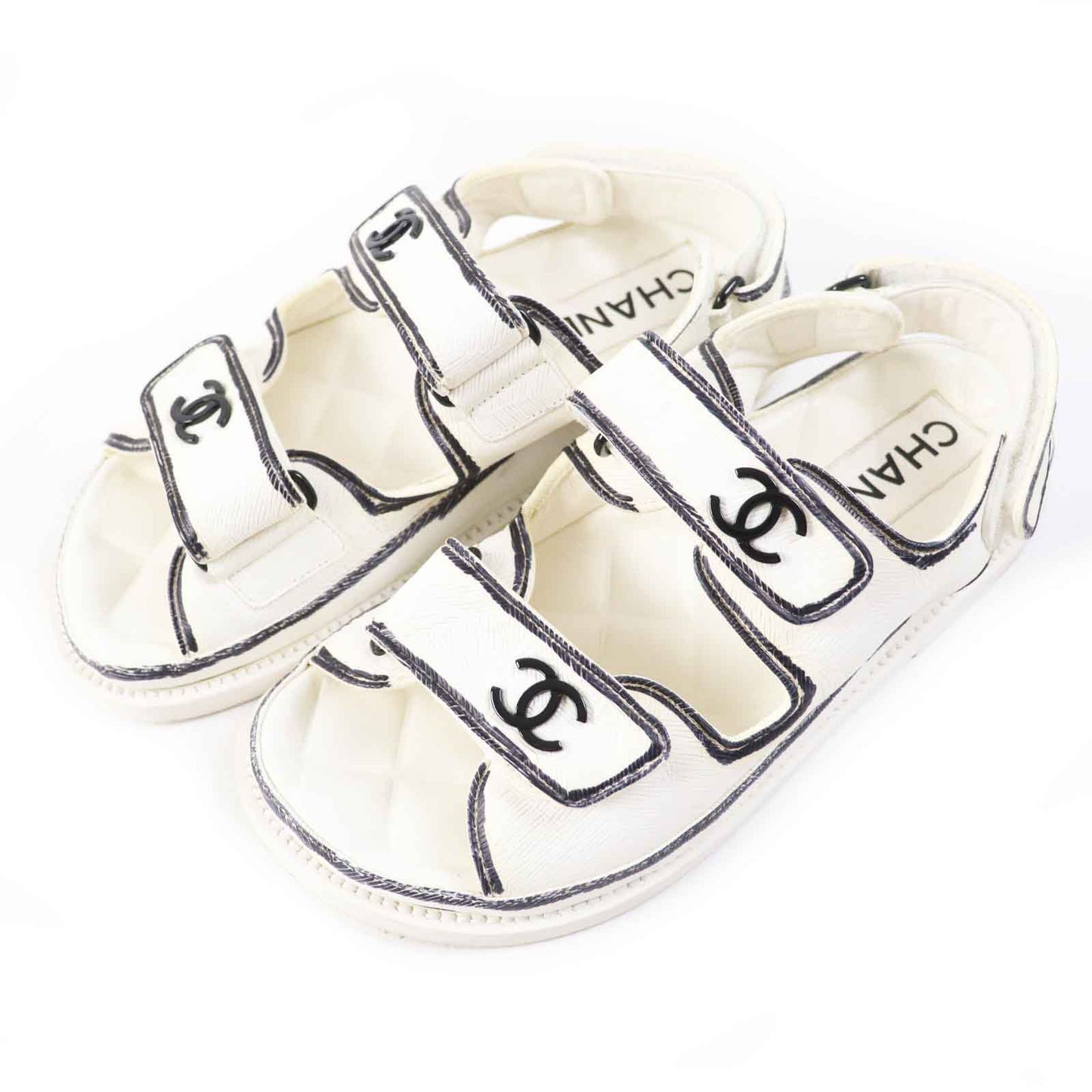 Chanel COCO Mark Sandals Ivory Black