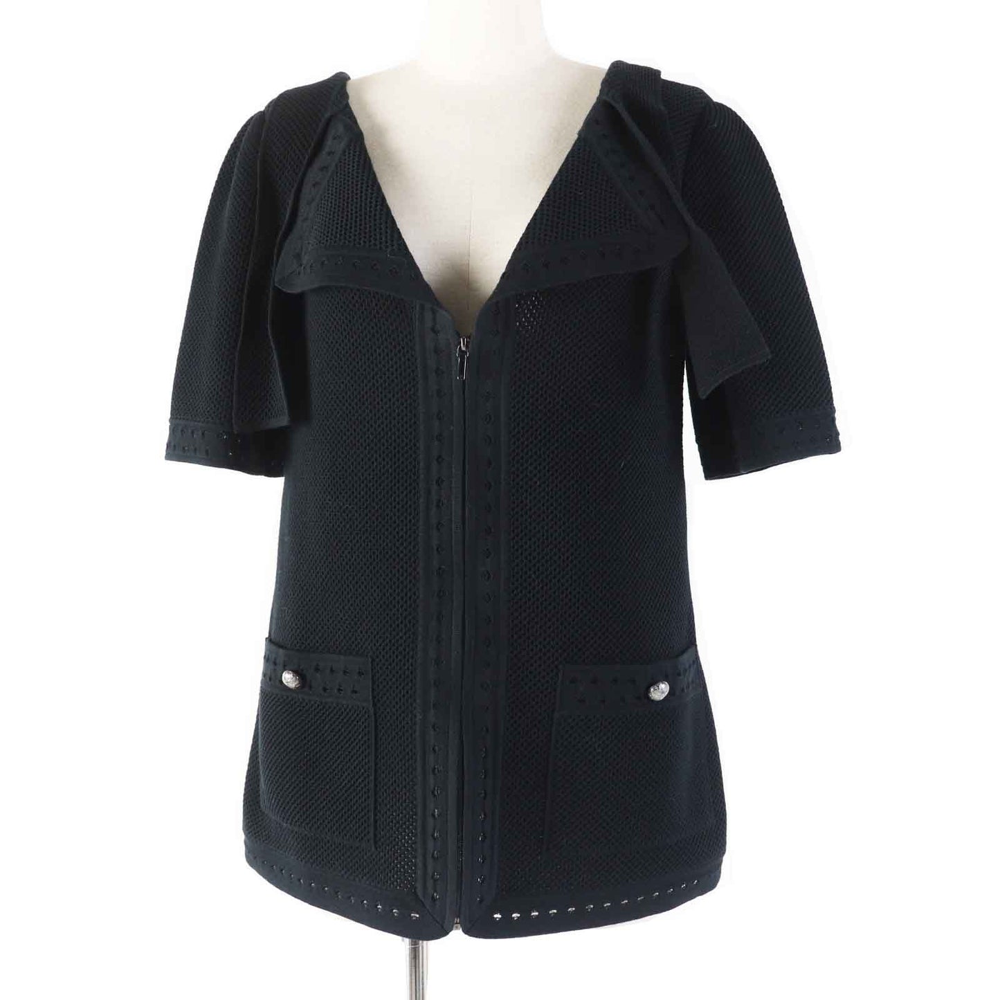 Chanel Cotton Mesh Jacket Black 38 Women