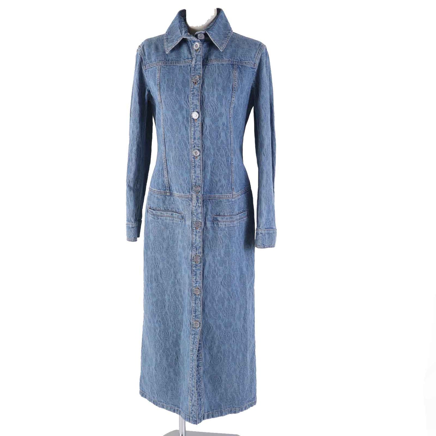 Chanel Cotton Polyester Lion Button Denim Dress Coat