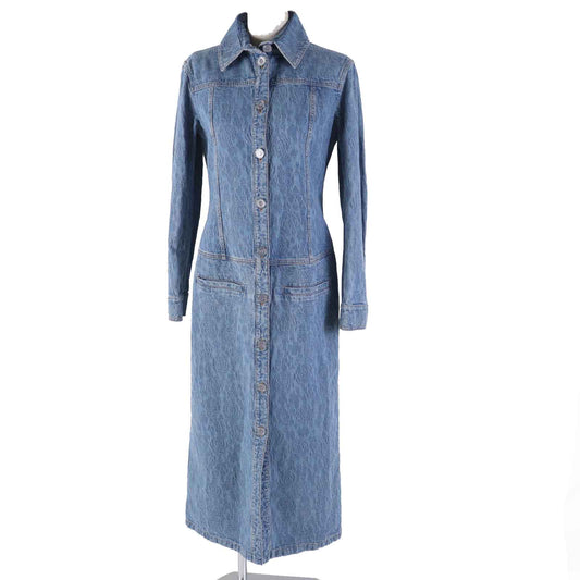 Chanel Cotton Polyester Lion Button Denim Dress Coat