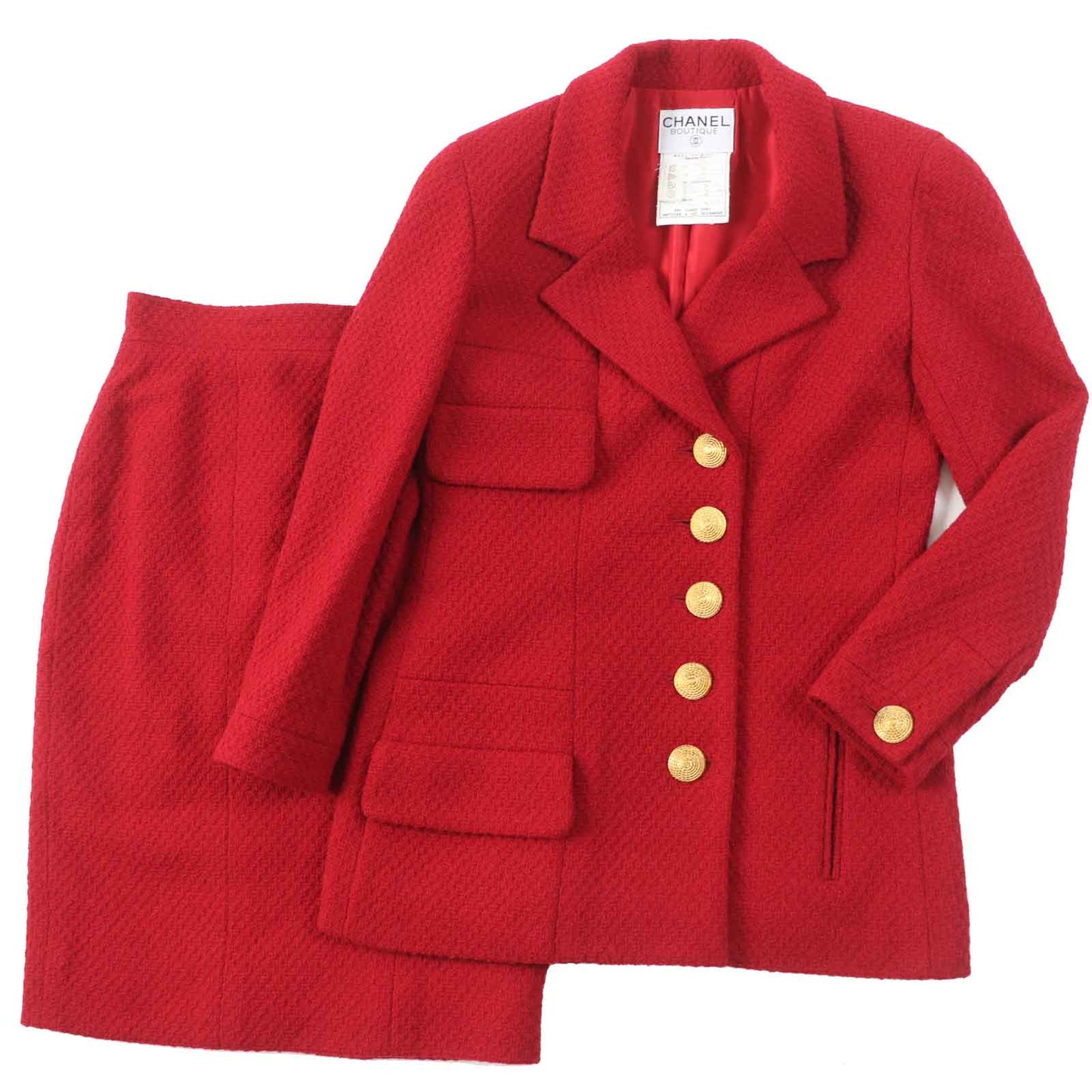 Chanel Wool Lycra Tweed Setup Red 38 Women