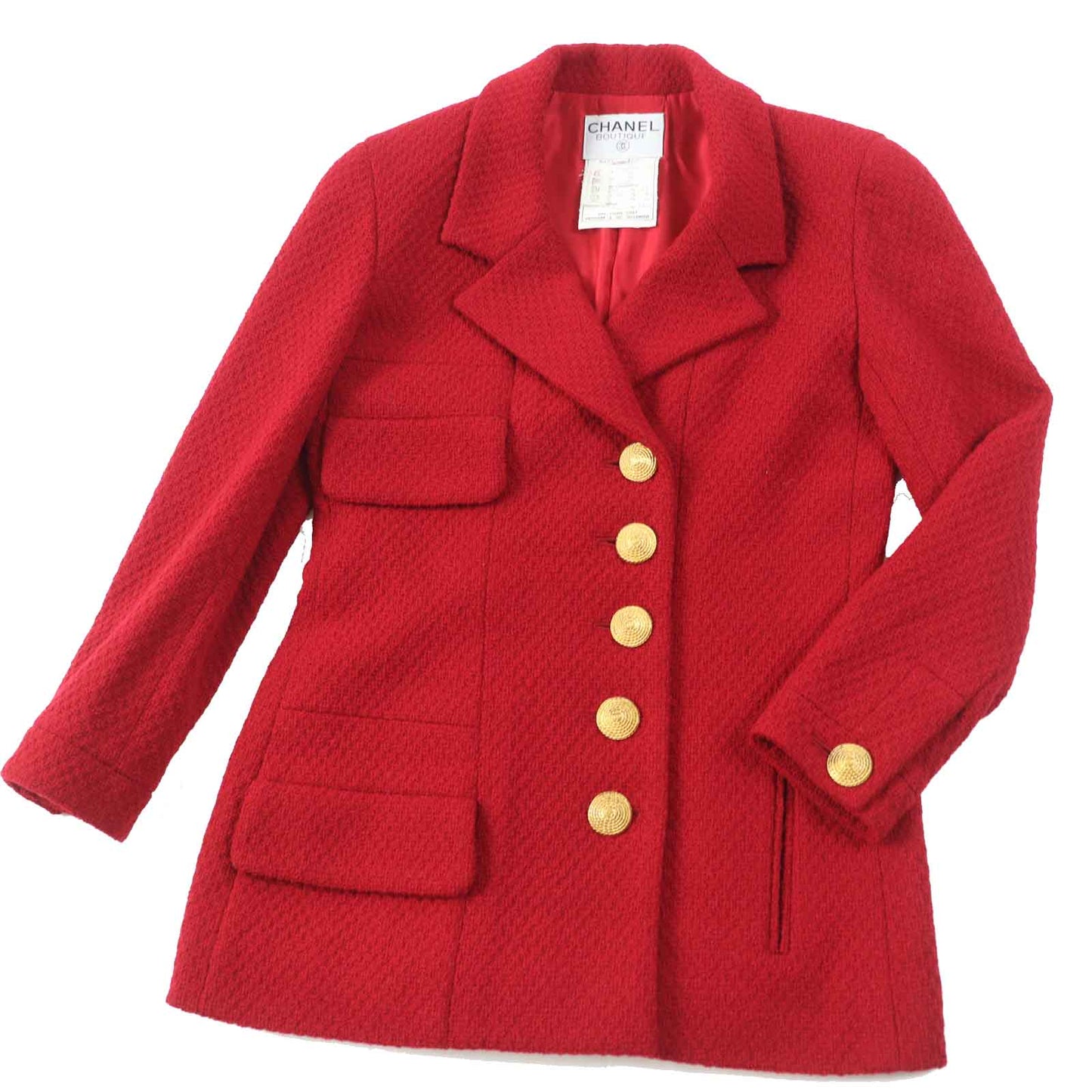 Chanel Wool Lycra Tweed Setup Red 38 Women