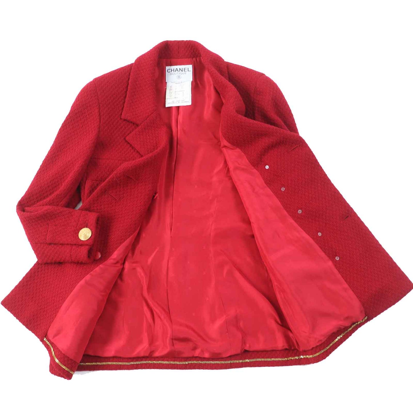 Chanel Wool Lycra Tweed Setup Red 38 Women