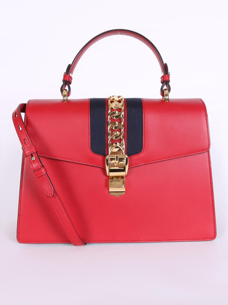Luxury Gucci GG Sylvie Leather Medium Top Handle Bag