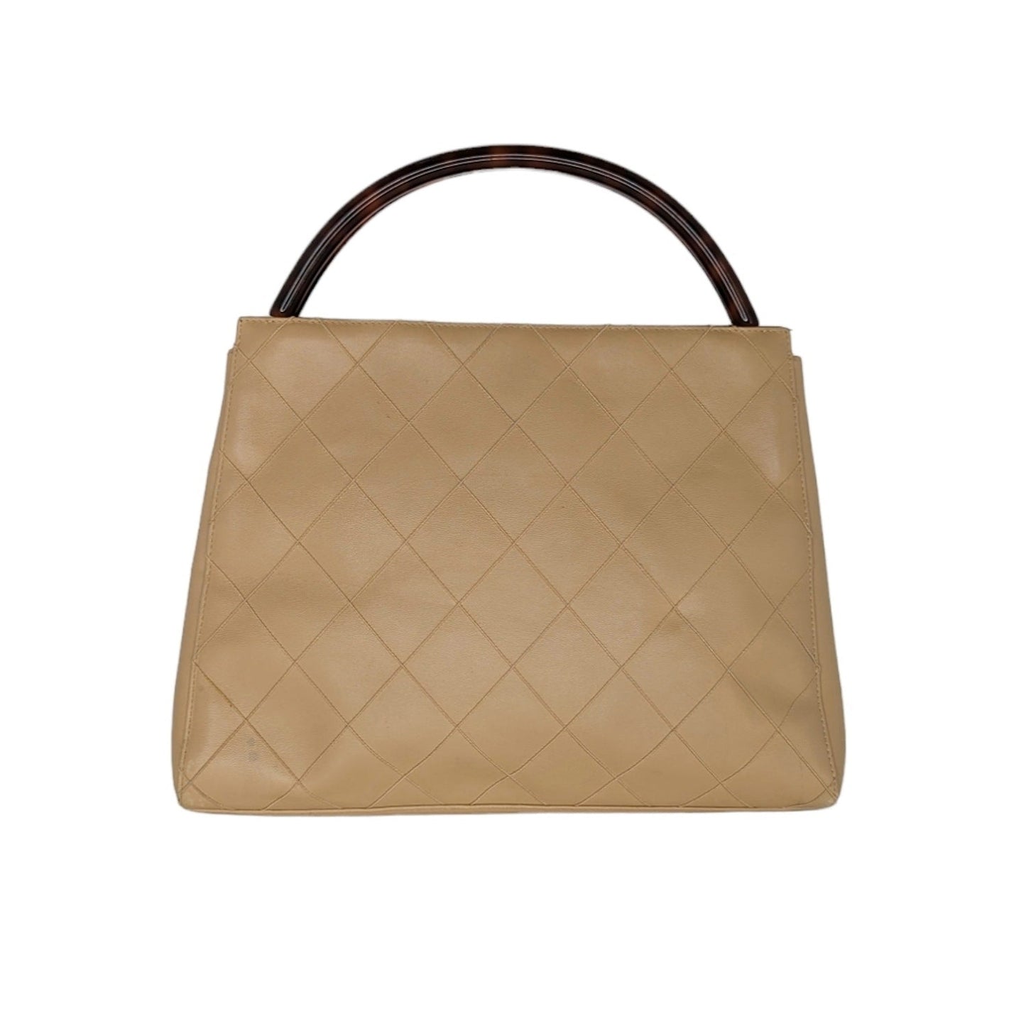 Luxury Chanel Vintage Beige Quilted Tortoise Motif Handle Bag