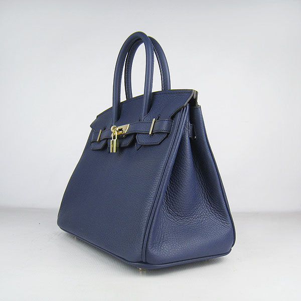Luxury Hermes Birkin 30cm Togo Leather Handbags Dark Blue Golden