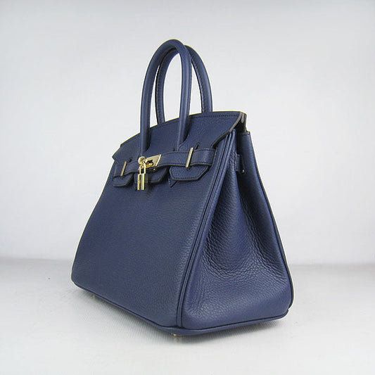 Luxury Hermes Birkin 30cm Togo Leather Handbags Dark Blue Golden