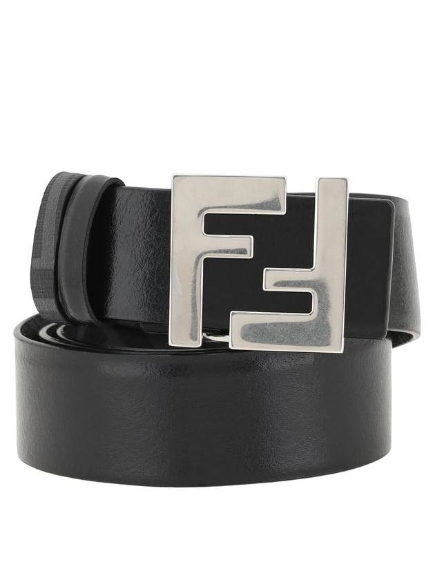 Luxury Fendi FF Square Buckle Reversible Leather Canvas Belt Black