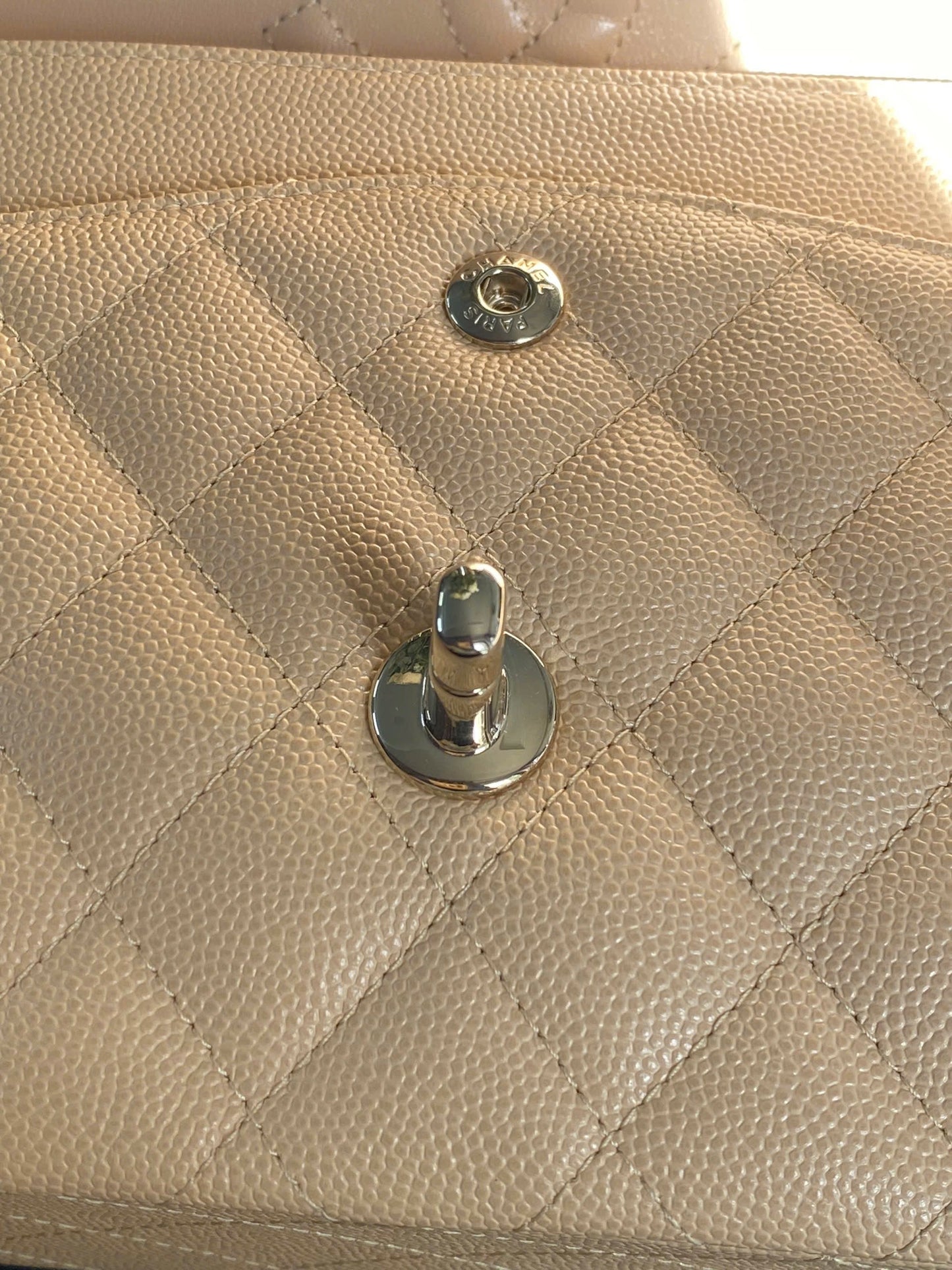 Chanel Medium Classic Handbag in Beige Caviar and Gold-Tone Metal