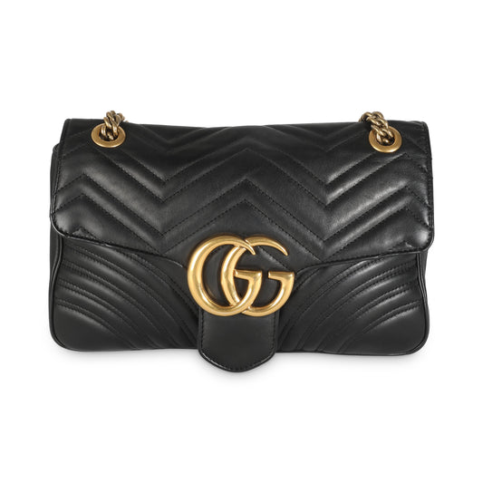 Luxury Gucci Trending 2025 Black Matelasse Calfskin Medium GG Marmont Bag