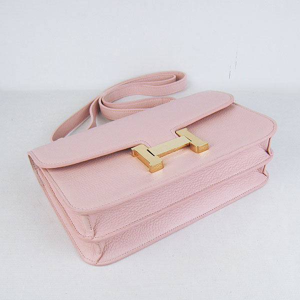 Luxury Hermes calf Leather Message Bag H020 pink golden