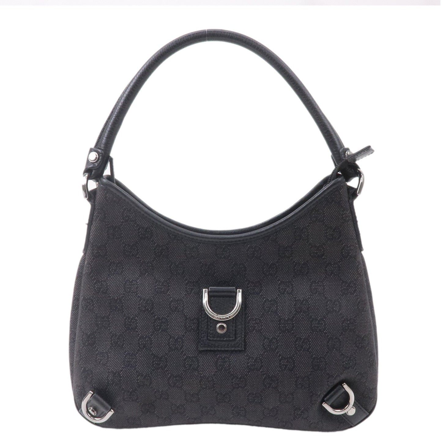 Luxury Gucci Abbey GG Denim Leather Shoulder Bag Hand Bag Black 268637