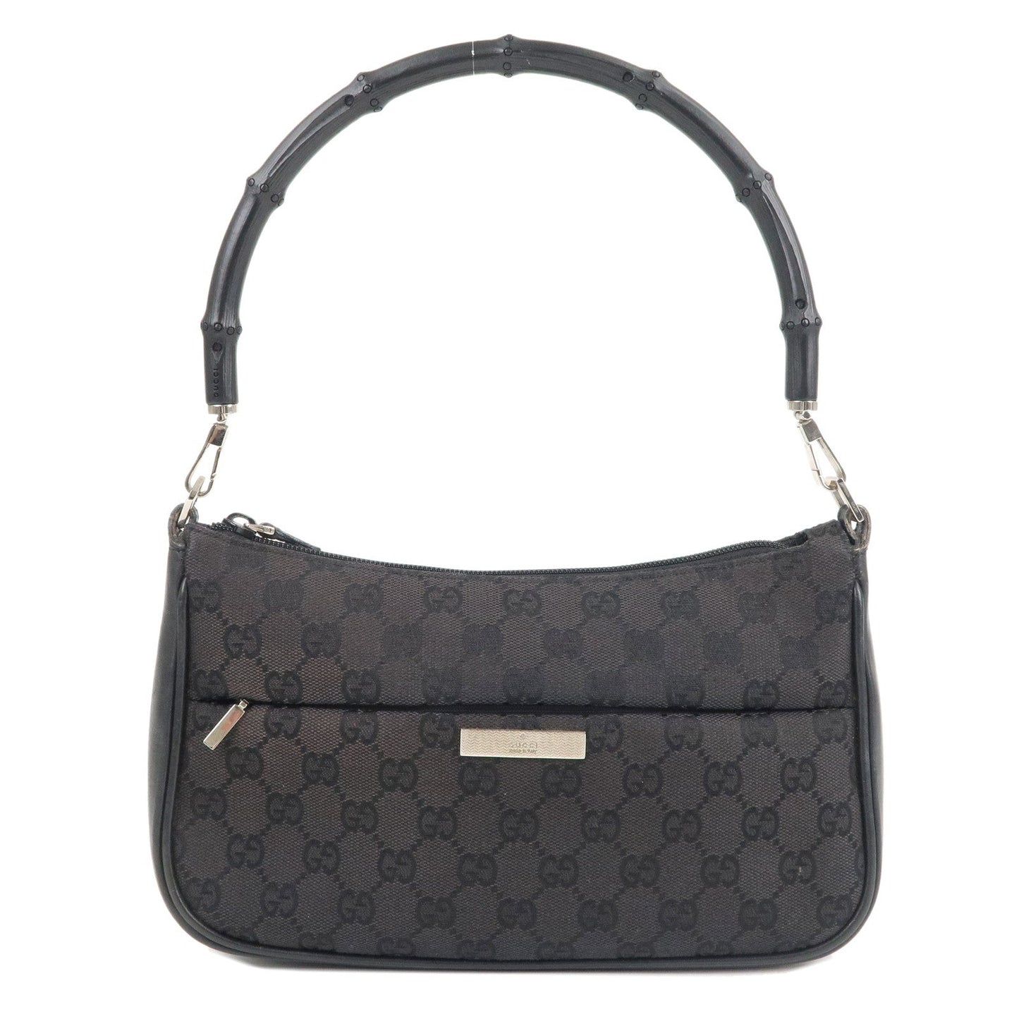 Luxury Gucci Bamboo GG Canvas Leather Shoulder Bag Black 001.3865