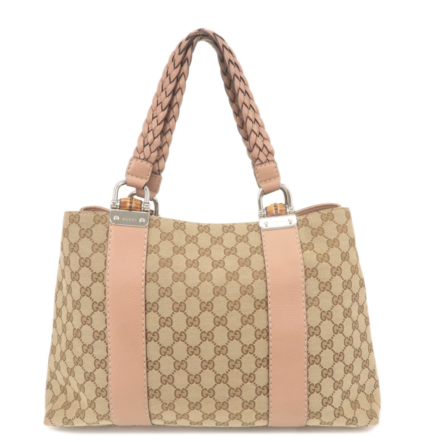 Luxury Gucci Bamboo GG Canvas Leather Tote Bag Beige Pink 232947