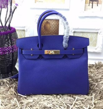 Luxury Hermes Birkin 35cm Epsom Leather Handbags Electric Blue Gold