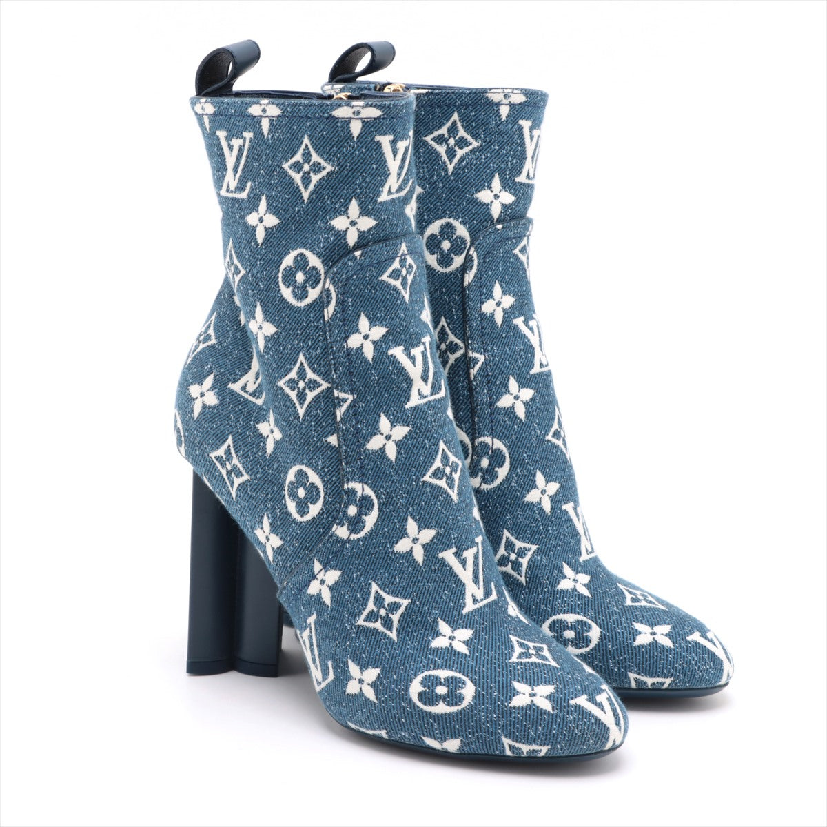 Louis Vuitton 21 year Denim x Leather Boots 37  Blue NL1201 Monogram