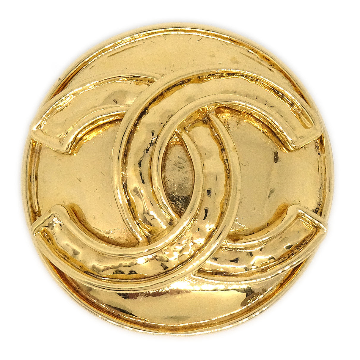 Luxury Chanel 1994 CC Round Brooch Pin Gold Small