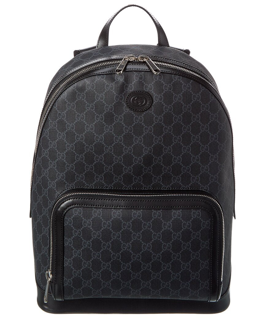 Luxury Gucci Trending 2025 Interlocking G GG Supreme Canvas & Leather Backpack, Black