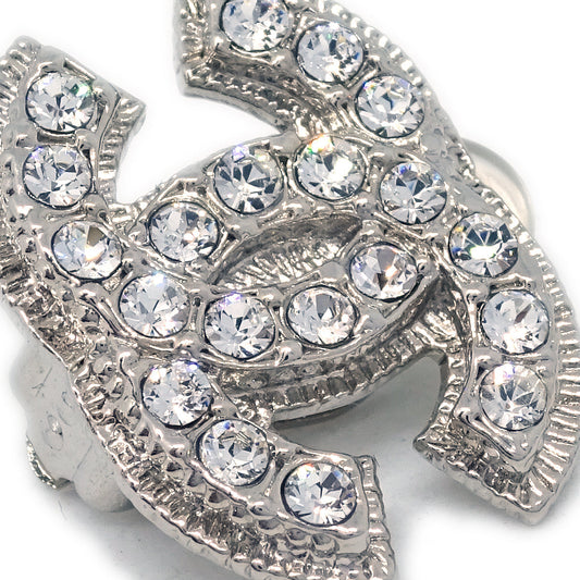 Chanel CC Rhinestone Earrings Clip-On Silver A13V