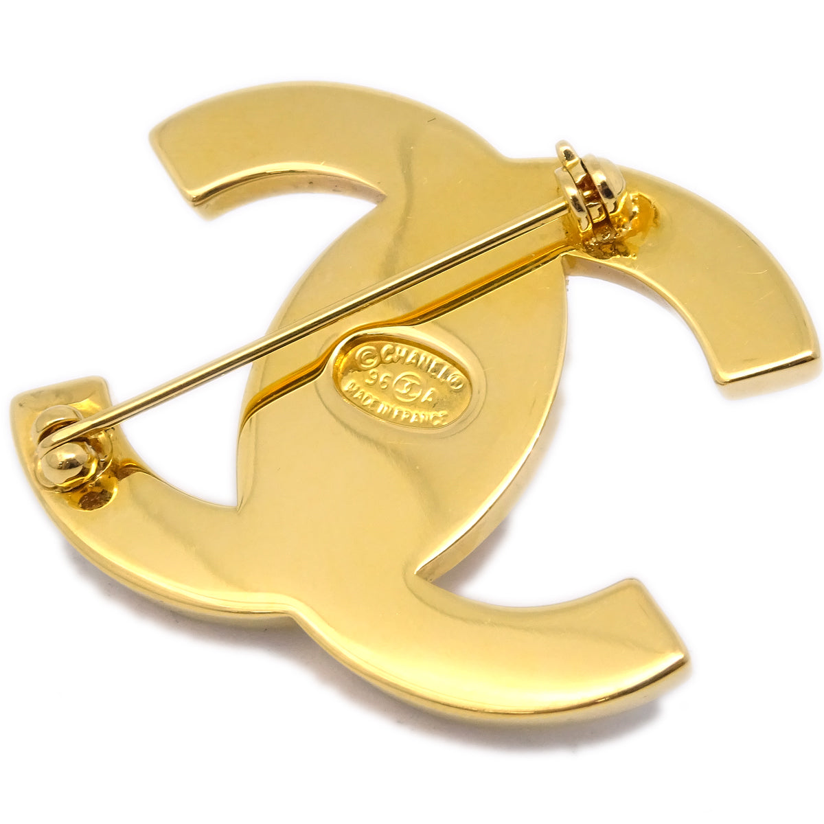 Luxury Chanel CC Turnlock Rhinestone Brooch Pin Gold 96P