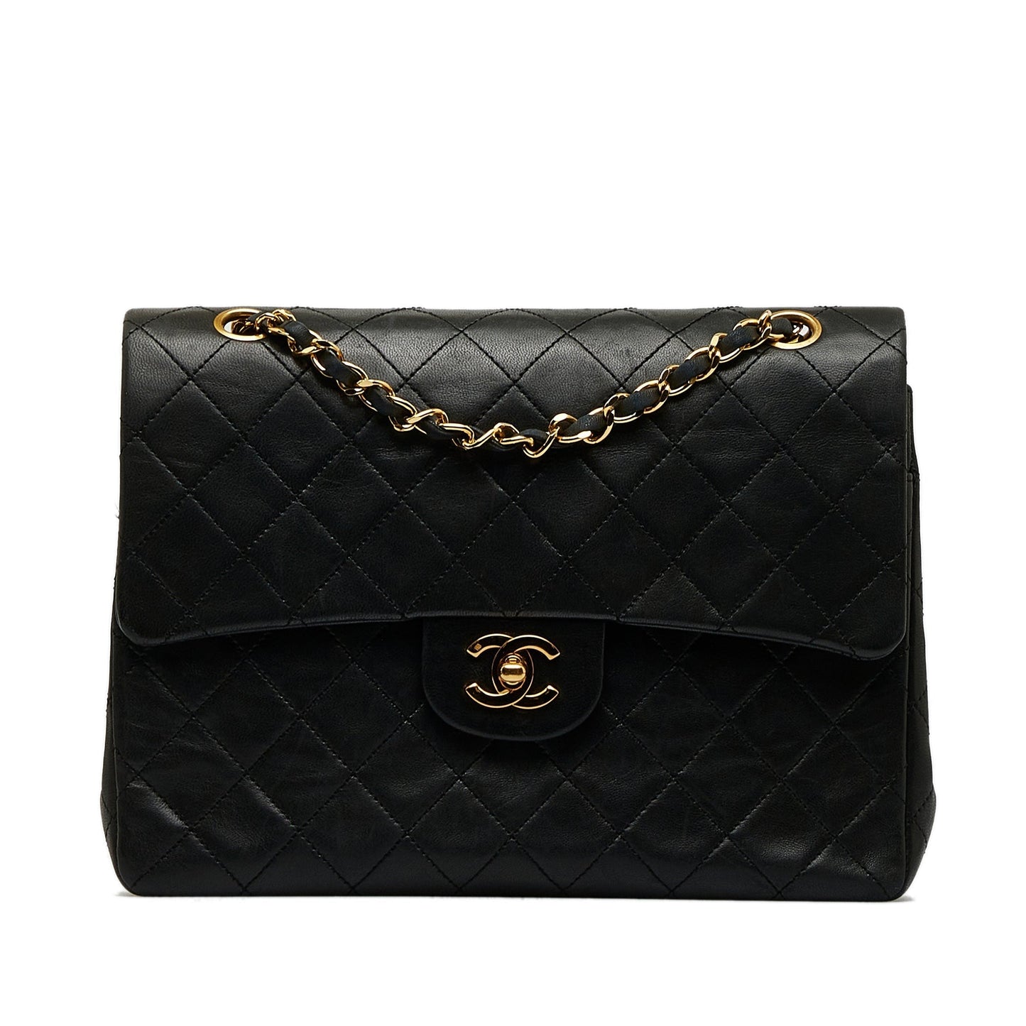 Luxury Chanel Classic Double Flap Medium Tall Black Lambskin Gold