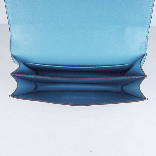 Luxury Hermes Calf Leather Message Bag H020 Light Blue Golden