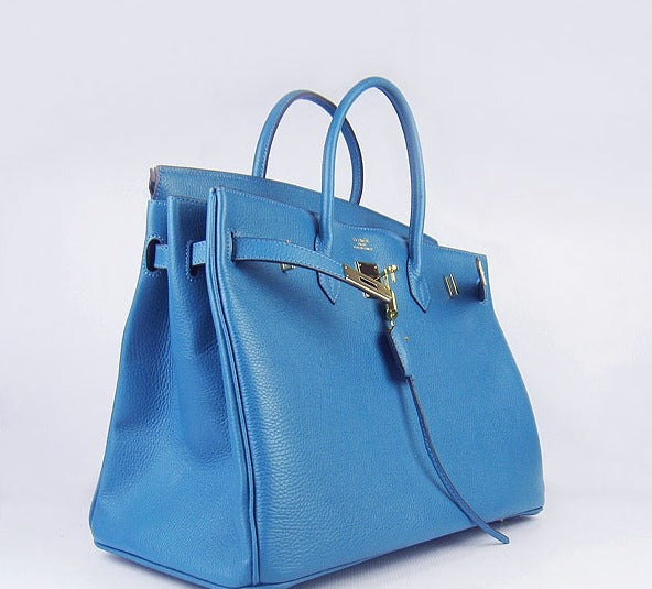 Luxury Hermes Birkin 35cm Togo Leather Handbags 6099 Blue Golden