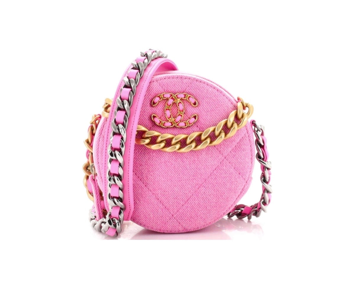 Chanel 19 Round Clutch with Chain Quilted Denim