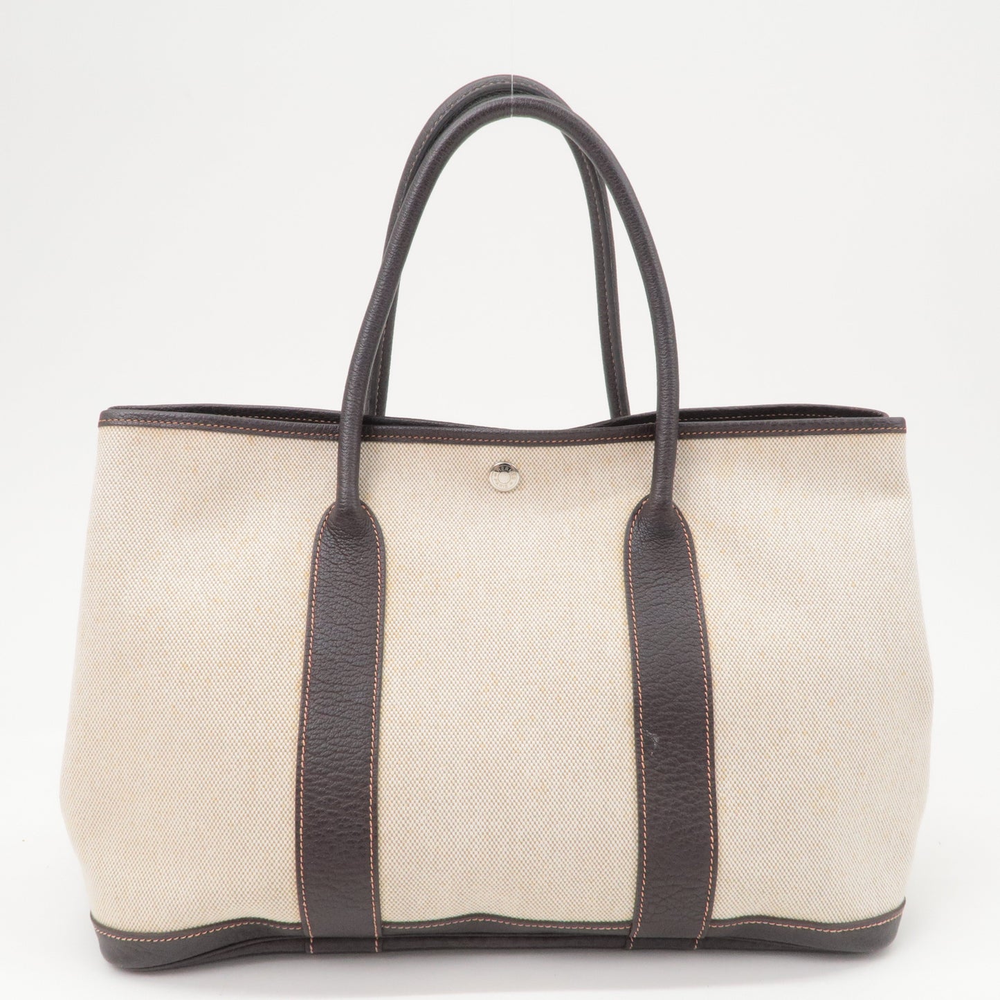 Luxury Hermes Garden Party Toile Ash Leather PM 髫ｨ繝ｻ・ｽ・｡ I  Stamped Beige