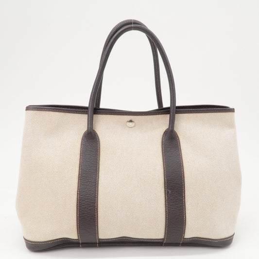 Luxury Hermes Garden Party Toile Ash Leather PM 髫ｨ繝ｻ・ｽ・｡ I  Stamped Beige