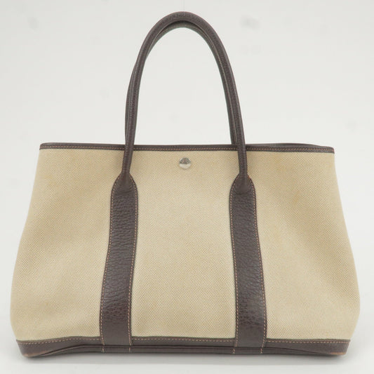 Luxury Hermes Canvas Leather Garden Party PM Tote Bag Beige G Stamp