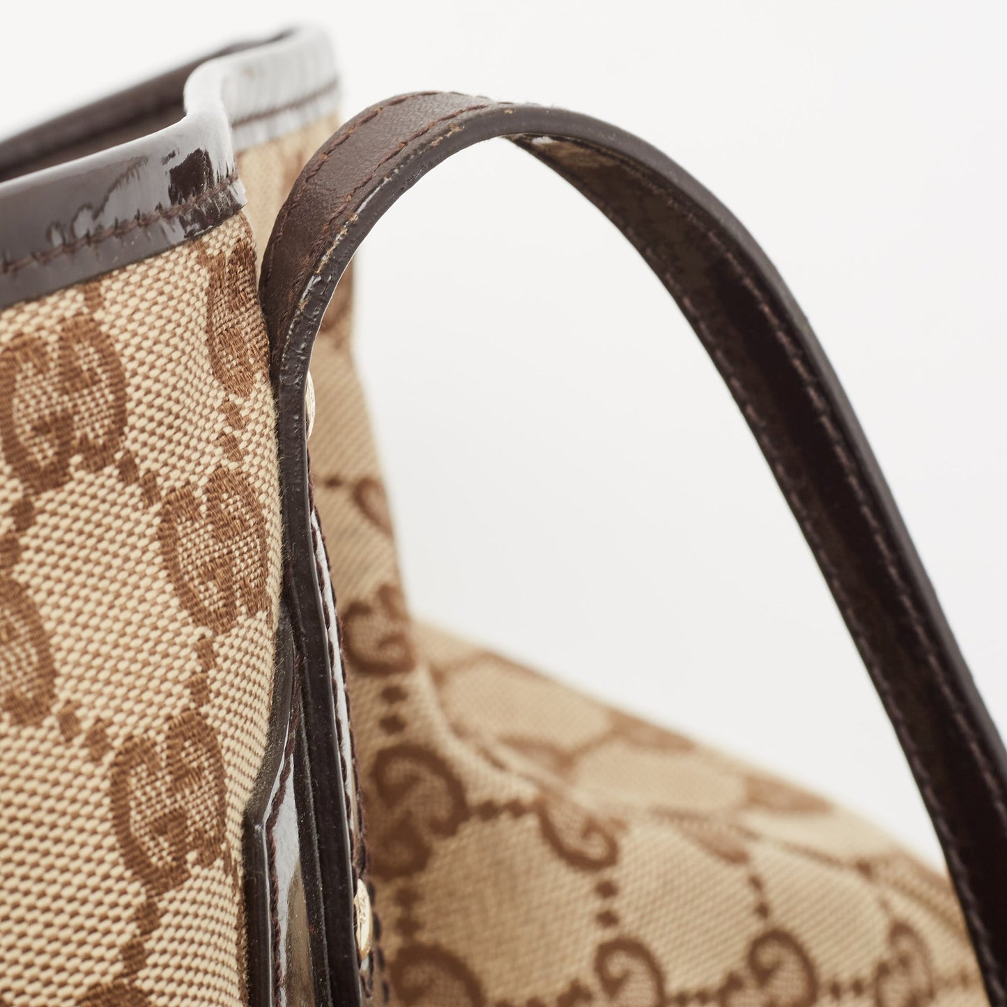 Gucci Beige/brown Gg Canvas And Patent Leather Jolie Web Charms Tote