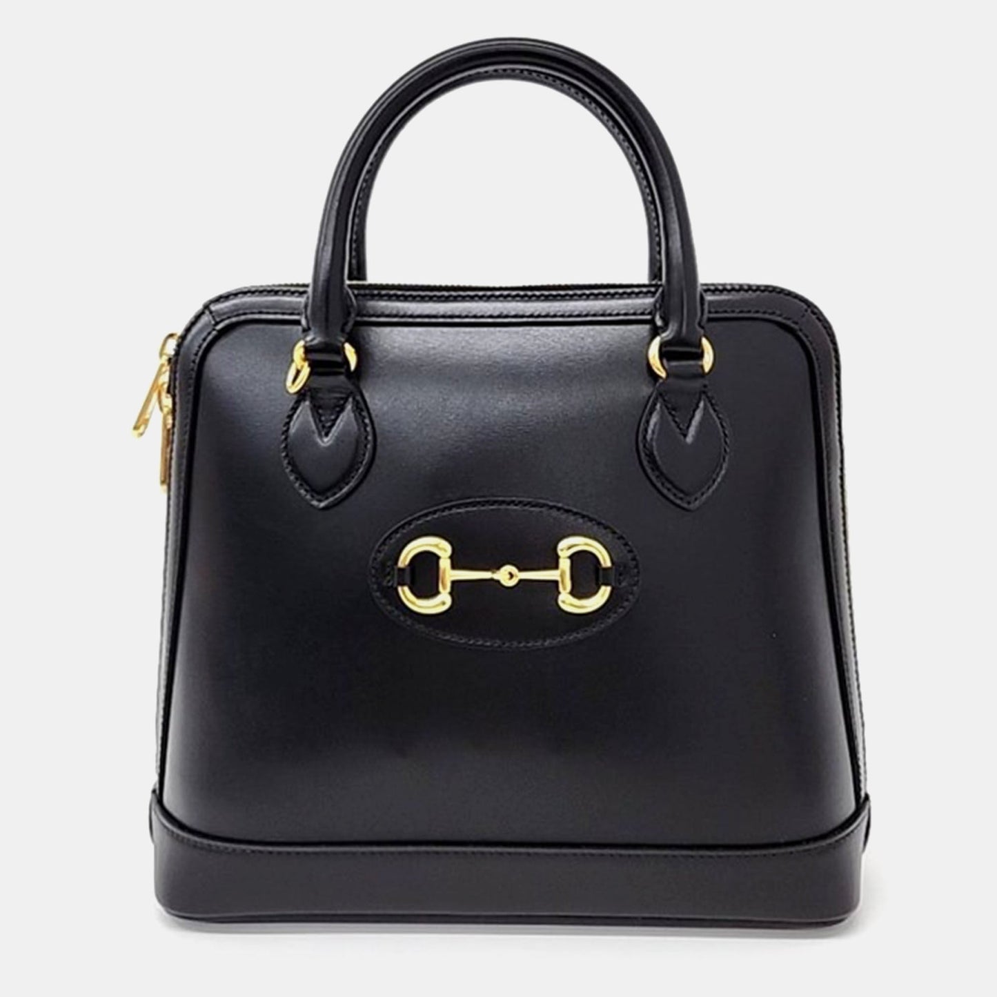 Luxury Gucci Trending 2025 Black Leather 1955 Horsebit Medium Top Handle Bag