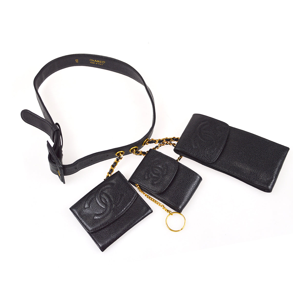 Luxury Chanel Black Caviar Multi Pouch