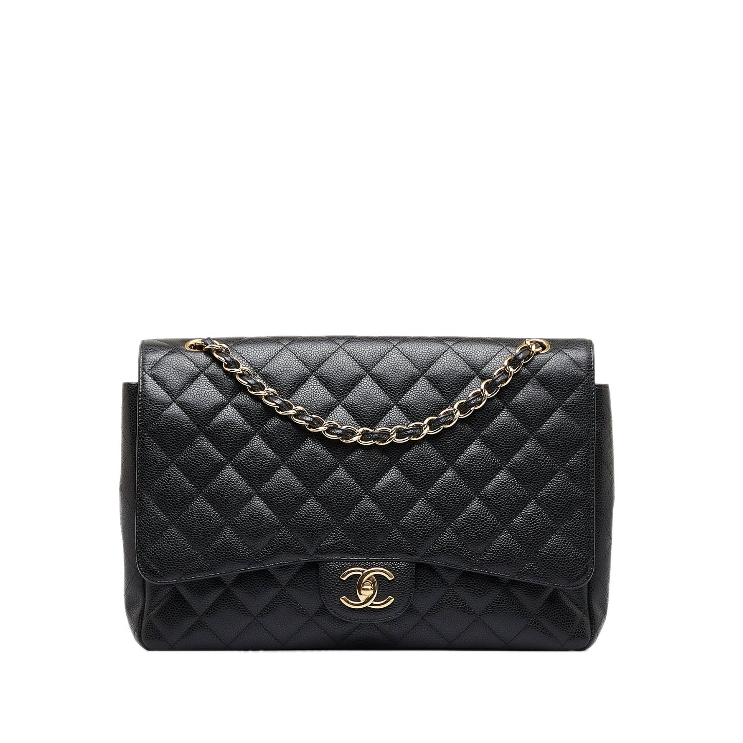 Luxury Chanel Classic Double Flap Maxi Black Caviar Gold