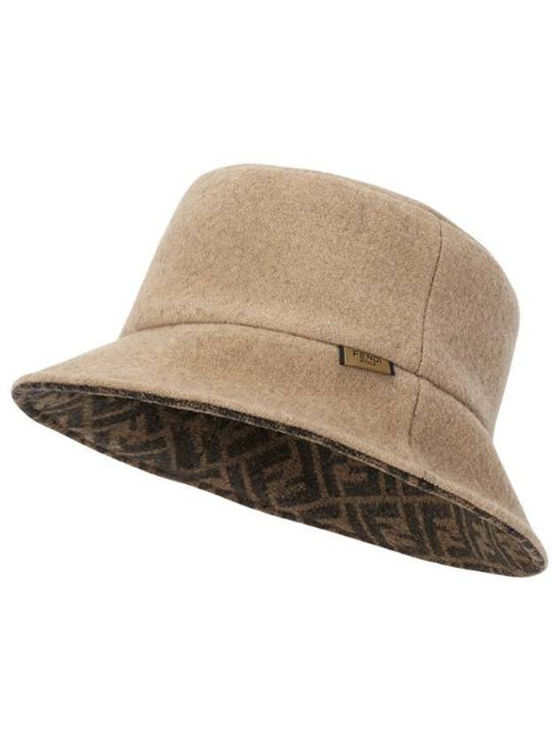 Luxury Fendi FF Logo Wool Bucket Hat Camel