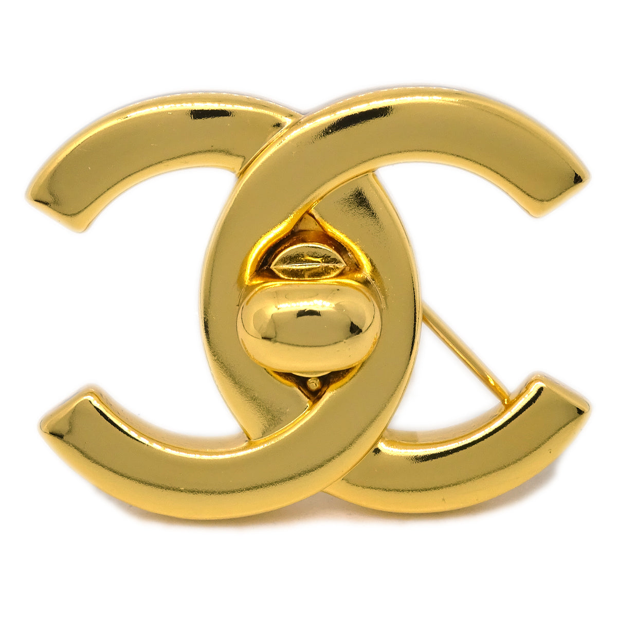 Chanel Turnlock Brooch Pin Gold Large 96P