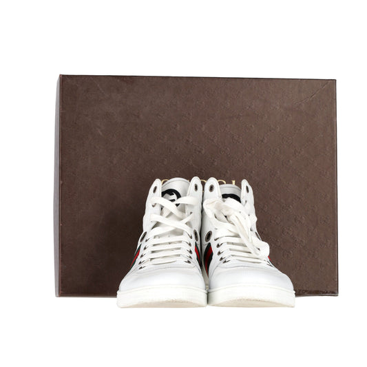 Gucci Web Detail High Top Sneakers in White Leather