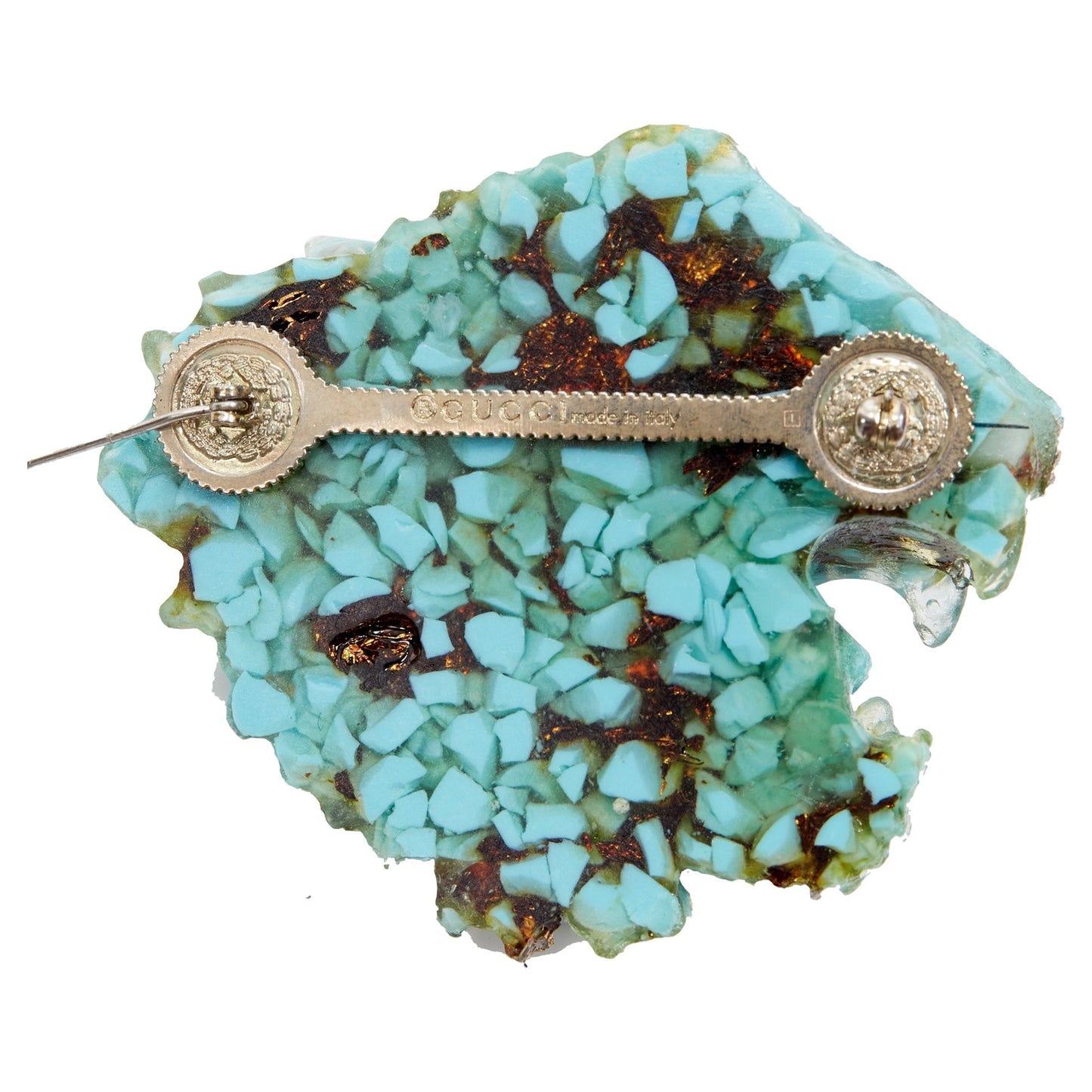 Gucci blue resin faux amber crystal tiger brooch
