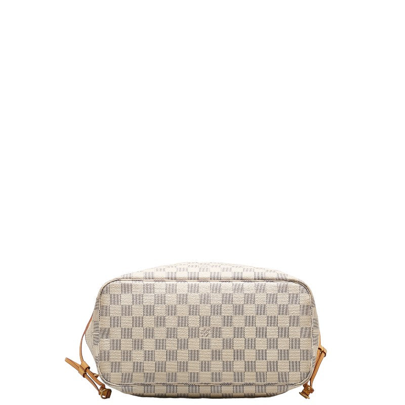 Louis Vuitton Damier Azur Neverfull MM Tote Shoulder Bag N51107 White PVC Leather