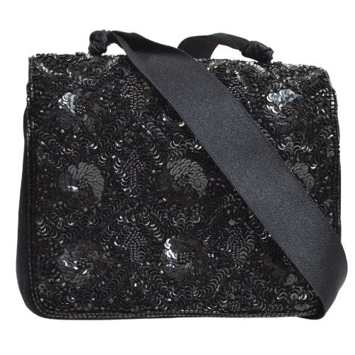Luxury Chanel 1994-1996 Sequins CC Cross Body Shoulder Bag Black