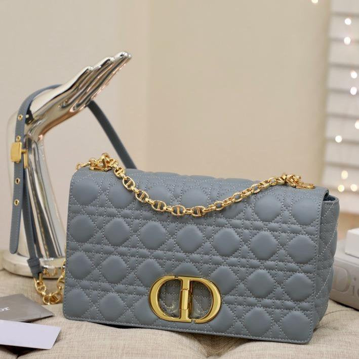 Luxury DiorLARGE CARO BAG 28 GRAY SUPPLE CANNAGE CALFSKIN