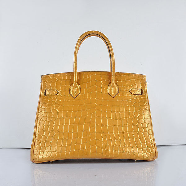 Luxury Hermes Birkin 35cm 6089 New Golden Crocodile Vein Handbags Gold