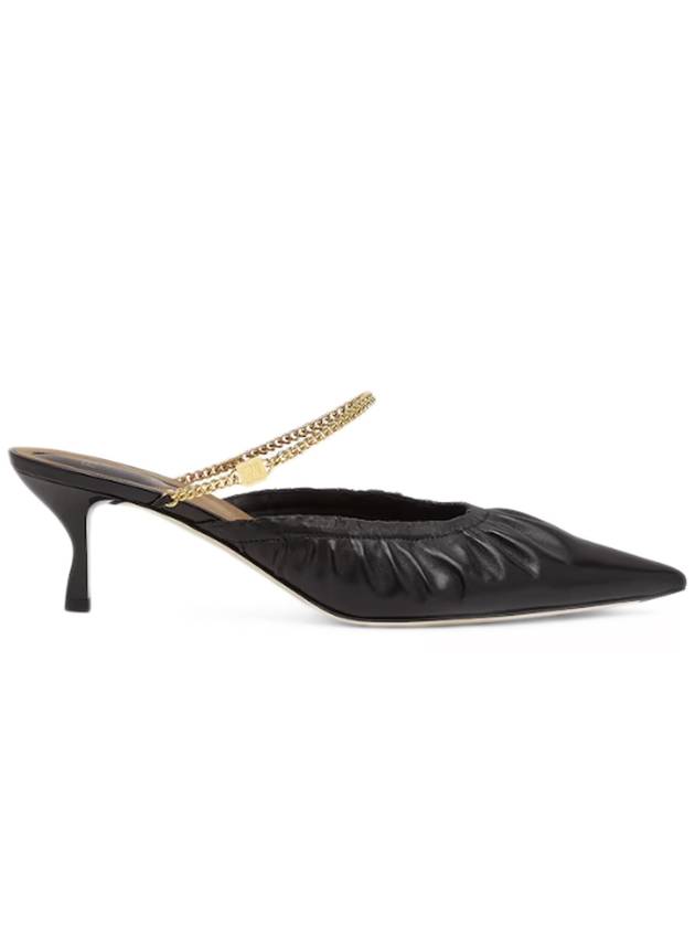 Luxury Fendi Colibri Lite Chain Ankle Strap Mule Heel Black