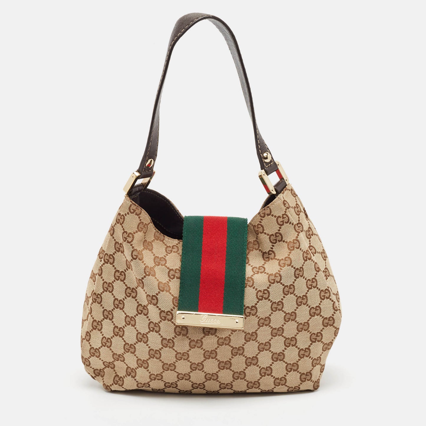 Luxury Gucci Trending 2025 Brown/Beige GG Canvas and Leather Small New Ladies Web Hobo